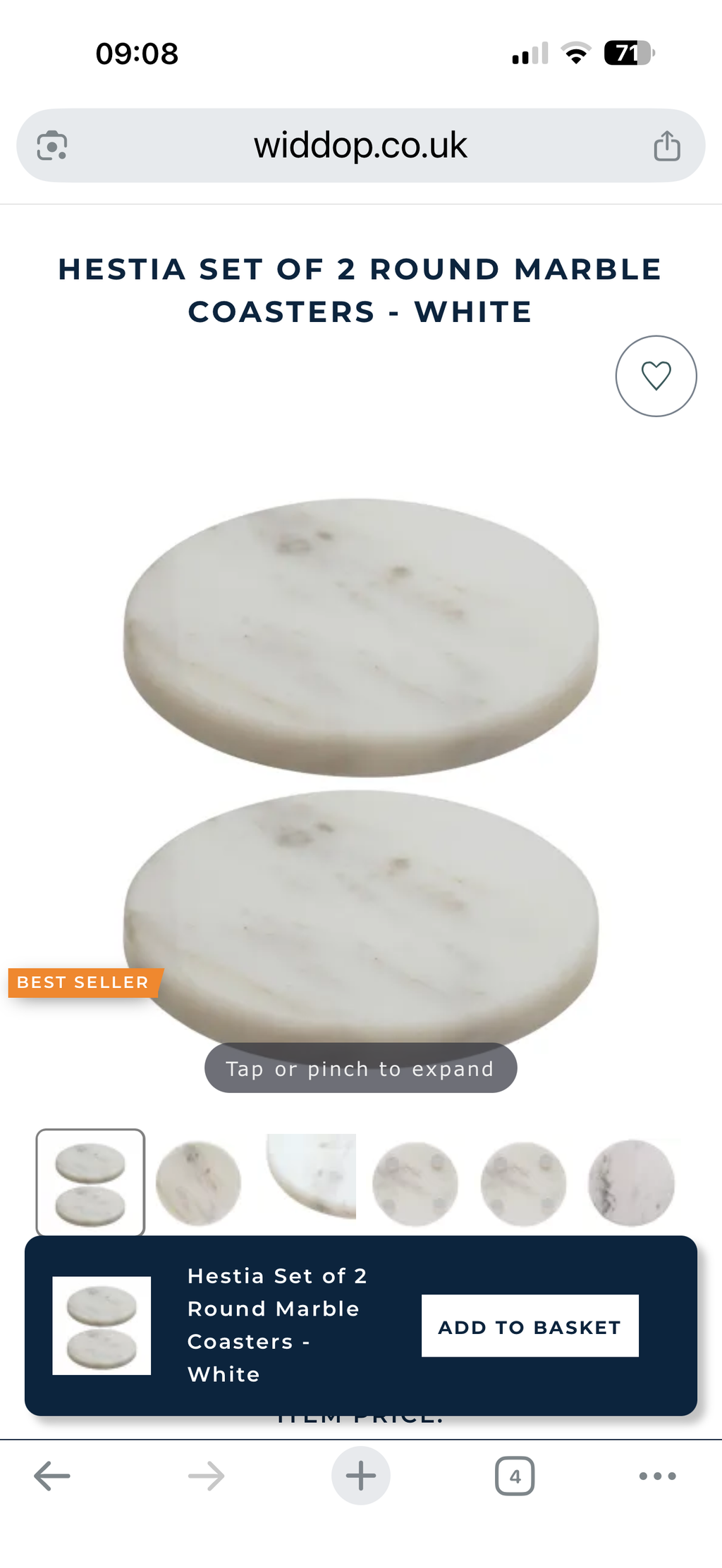 Hestia Set of 2 Round Marble Coasters - White