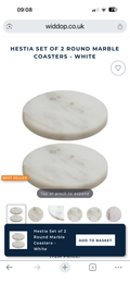 Hestia Set of 2 Round Marble Coasters - White