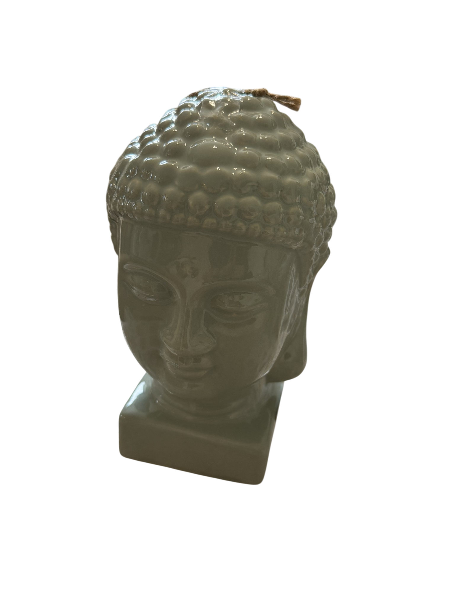Handcrafted Vietnamese Ceramic Buddha Head Ornament – Sage Green Glazed Zen Sculpture – Meditation Home Décor Gift