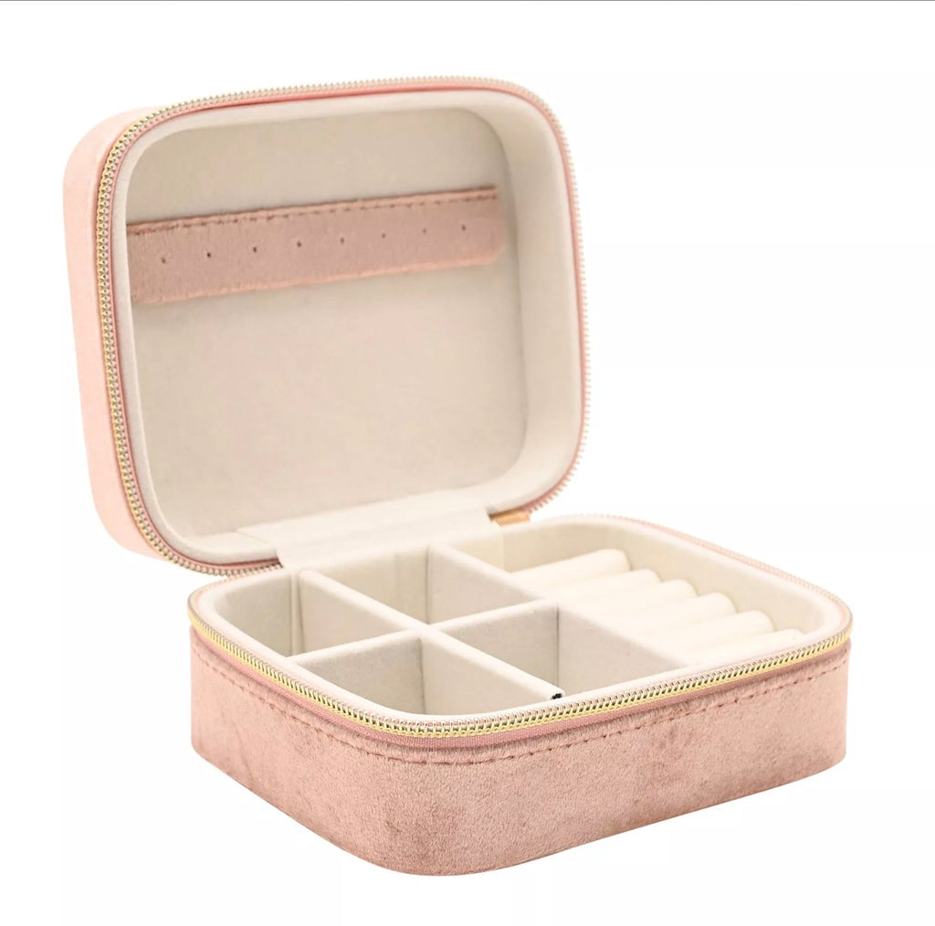 Sophia Classic Velvet Jewellery Box Blush Pink Travel Jewellery Organiser Gift for Her