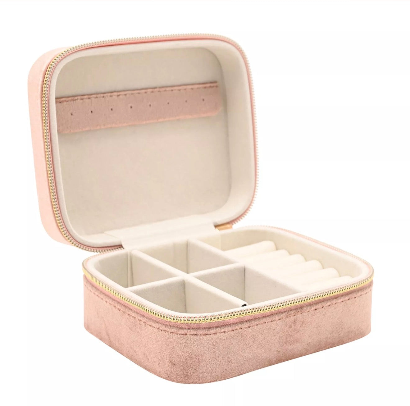 Sophia Classic Velvet Jewellery Box Blush Pink Travel Jewellery Organiser Gift for Her