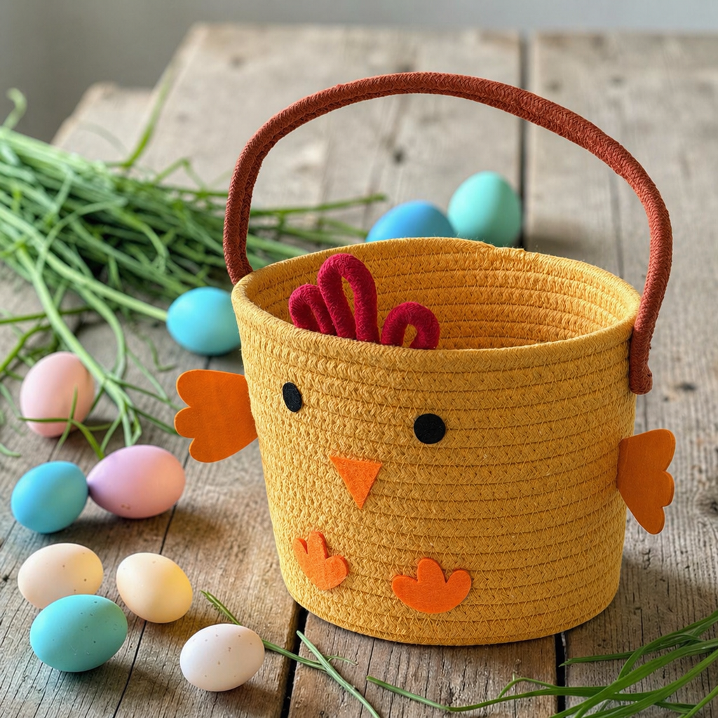 Cute Chick Easter Basket Kids Storage Gift Basket Nursery Toy Organiser Yellow