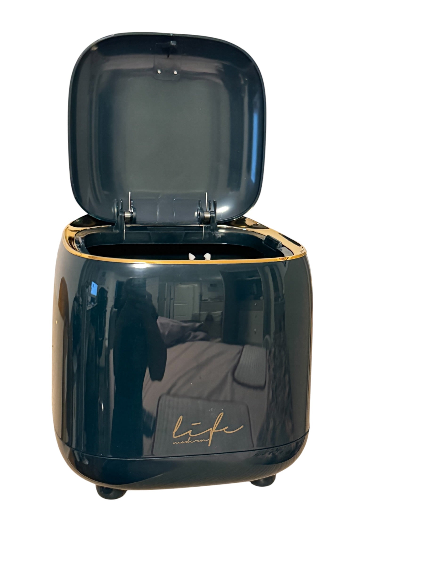 Mini Desktop Bin 2.2L Press Lid Dark Green | Office Makeup Waste Bin