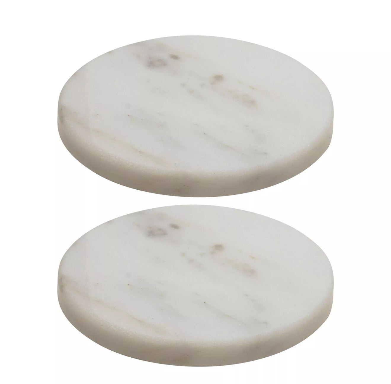 Hestia Set of 2 Round Marble Coasters - White
