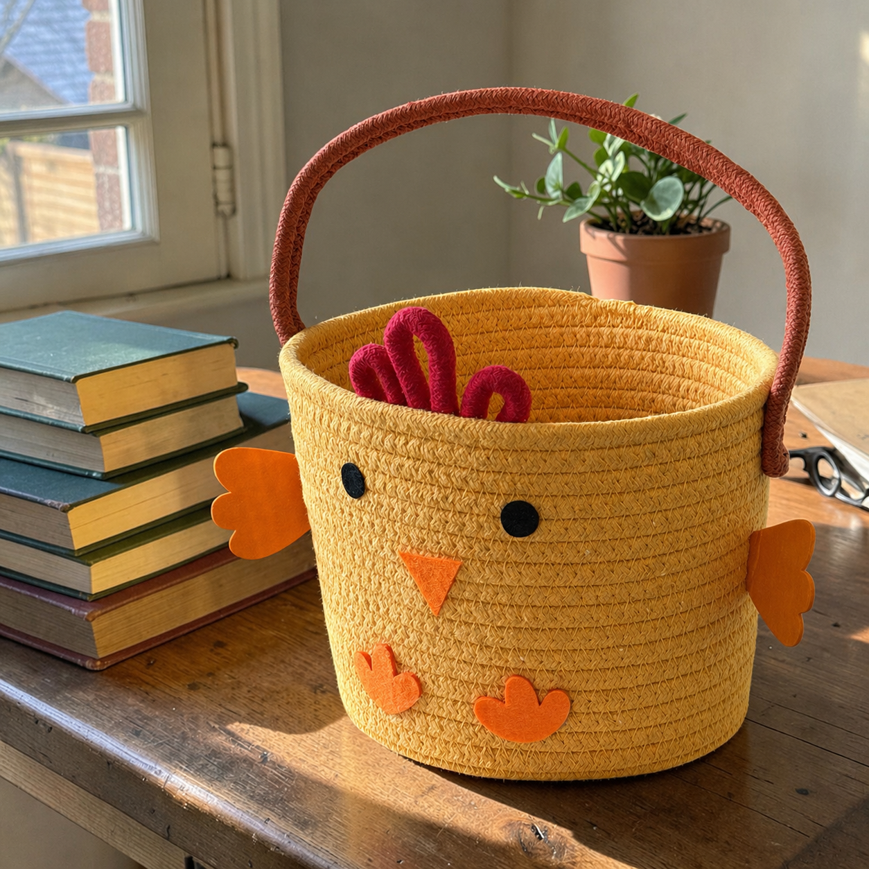 Cute Chick Easter Basket Kids Storage Gift Basket Nursery Toy Organiser Yellow
