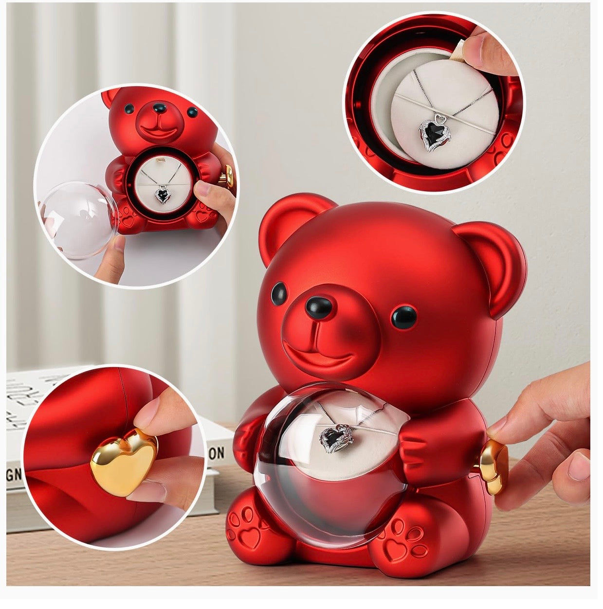 Luxury Eternal Rose Teddy Bear Gift with Real Preserved Rose & Hidden Jewellery Box – Romantic Gift for Her – Red