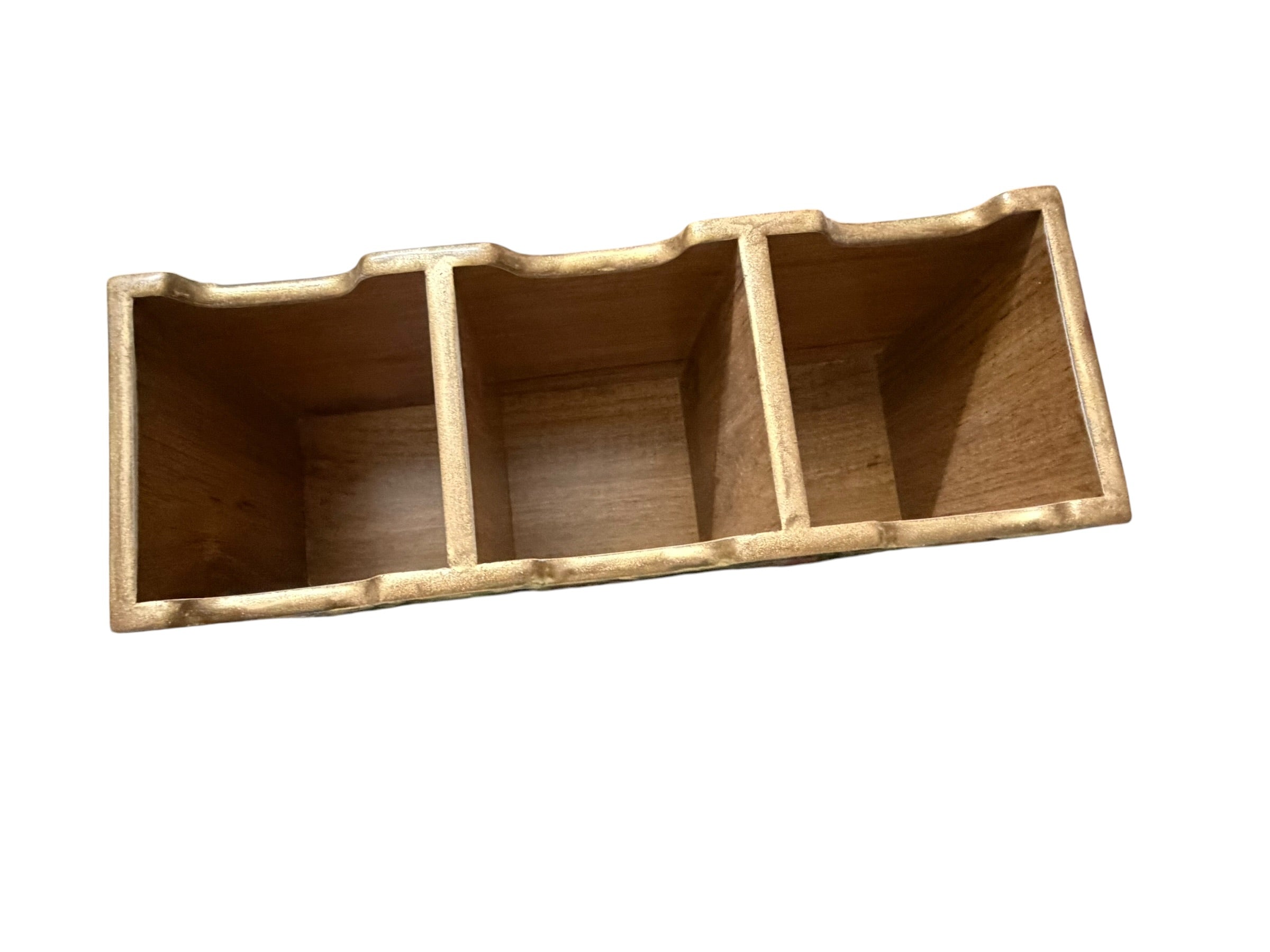 Floral Wooden Cutlery Holder 3 Compartment Kitchen Organiser Utensil Storage Caddy