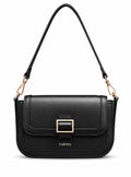 Women’s PU Leather Shoulder Bag with 2 Removable Straps | Magnetic Flap Crossbody Handbag | Black