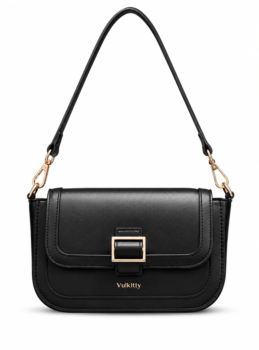 Women’s PU Leather Shoulder Bag with 2 Removable Straps | Magnetic Flap Crossbody Handbag | Black