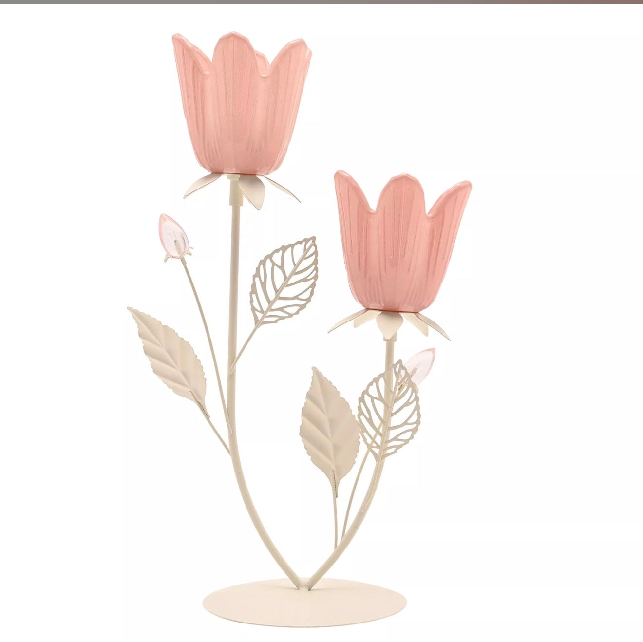 Hestia Pink & Cream Floral Double Candle Holder