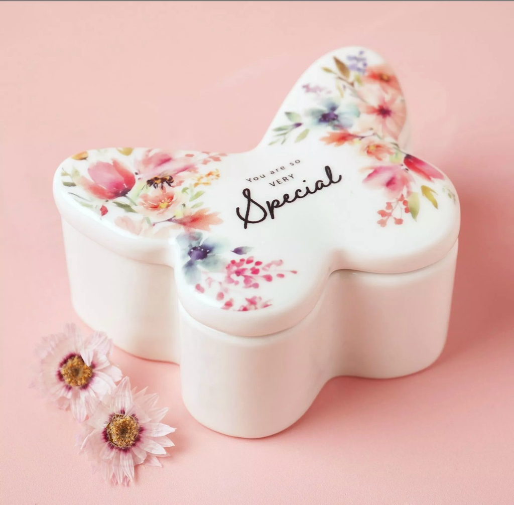 Butterfly Ceramic Trinket Box – Floral Jewellery Keepsake Gift – You Are So Very Special