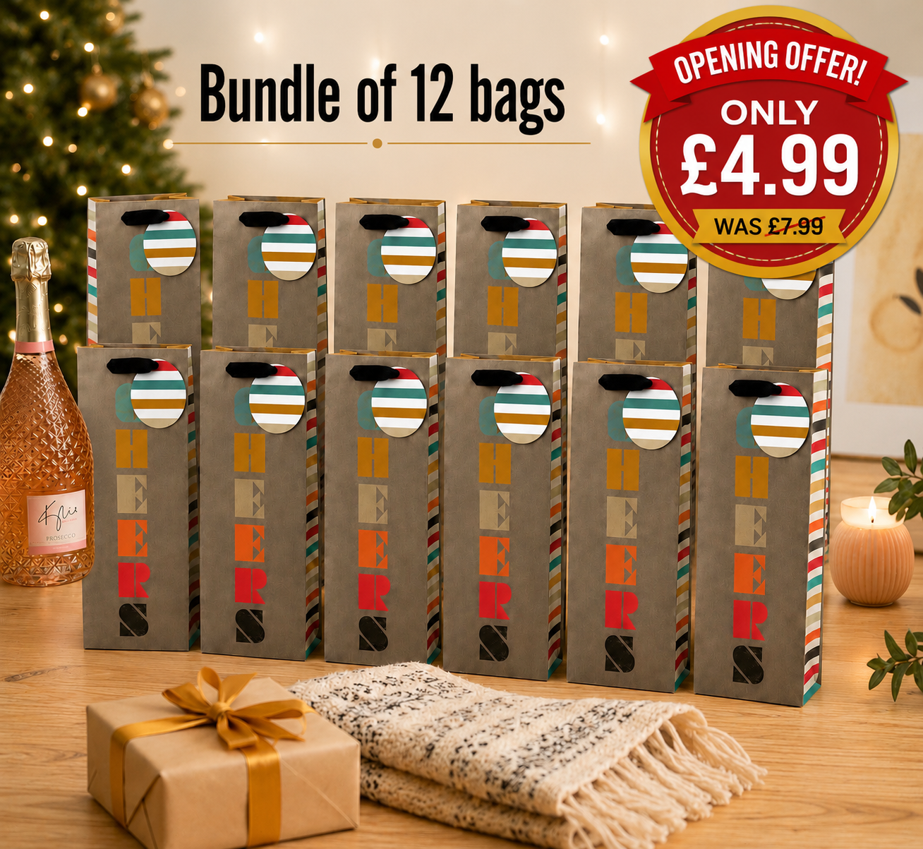 Cheers Bottle Gift Bags – Bundle of 12 Premium Paper Wine Bottle Bags