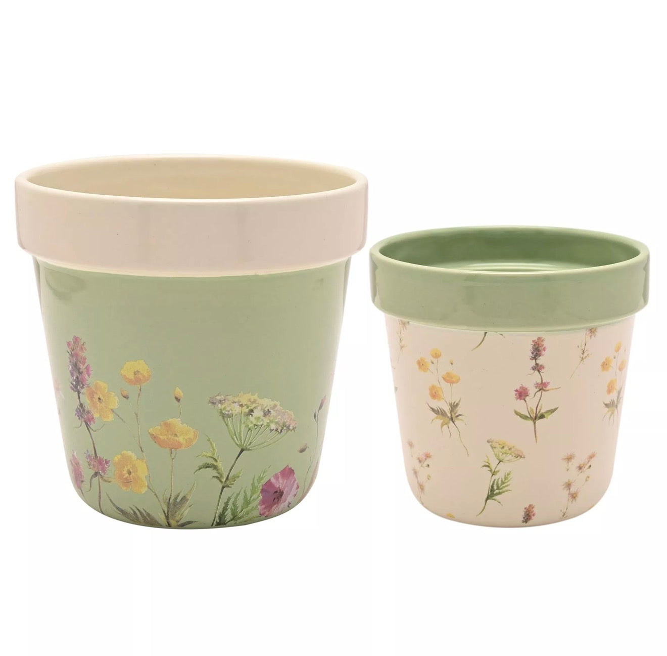 Set of 2 Cottage Garden Floral Ceramic Plant Pots | Indoor Herb Planters | Decorative Flower Pots