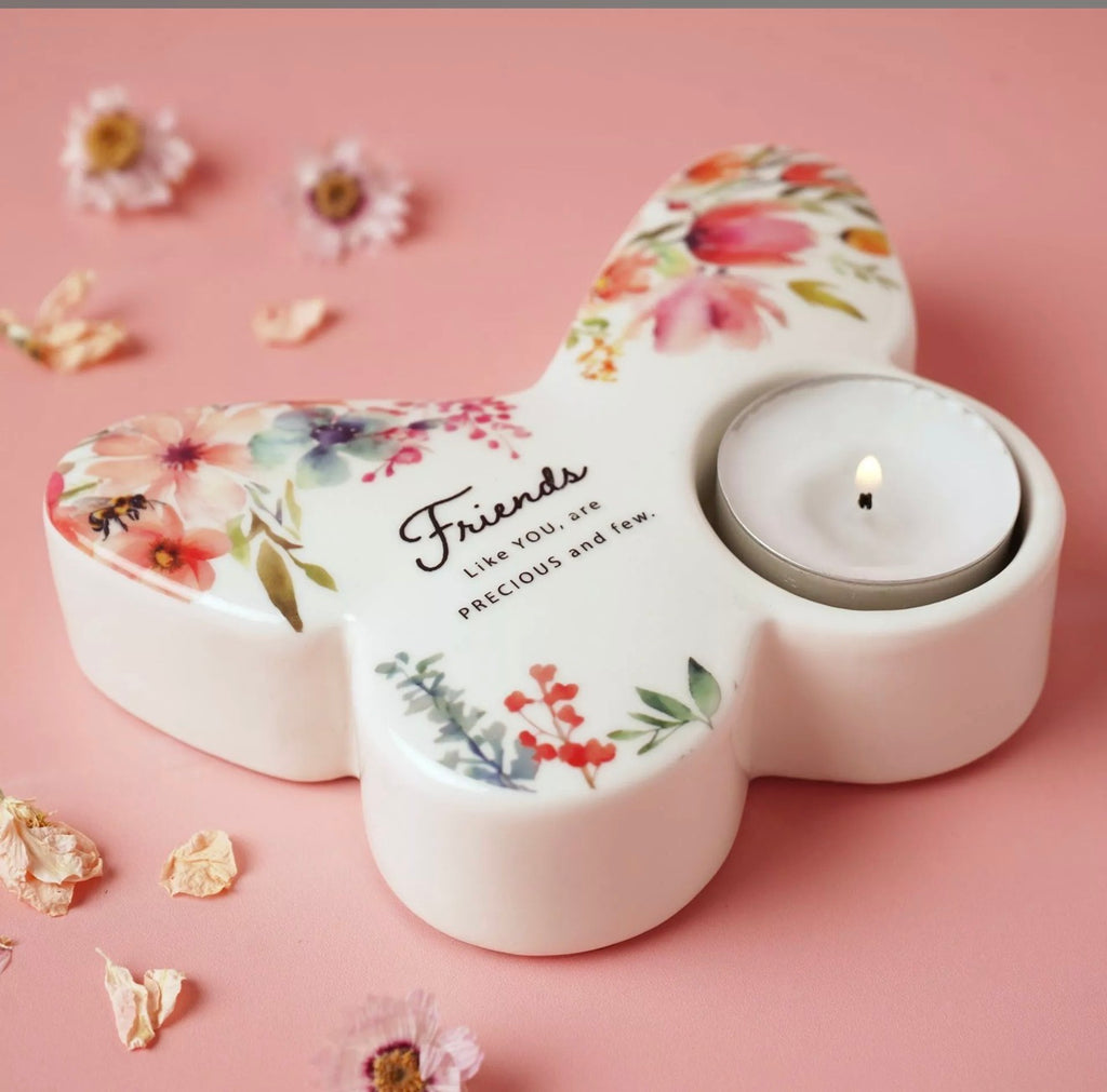 Cottage Garden Butterfly Tealight Holder – Friend Ceramic Candle Holder Gift for Best Friend
