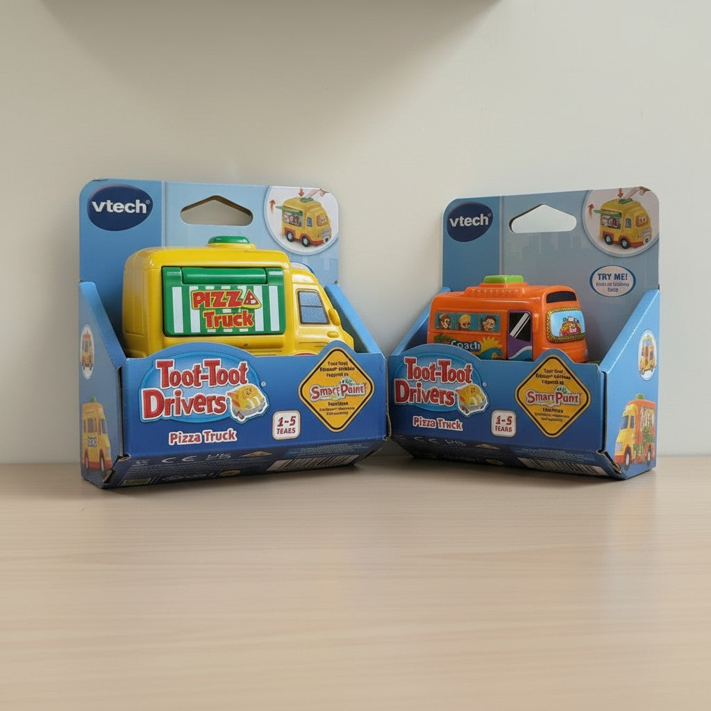 VTech Toot-Toot Drivers Bundle Coach Bus + Pizza Truck Musical Learning Toys