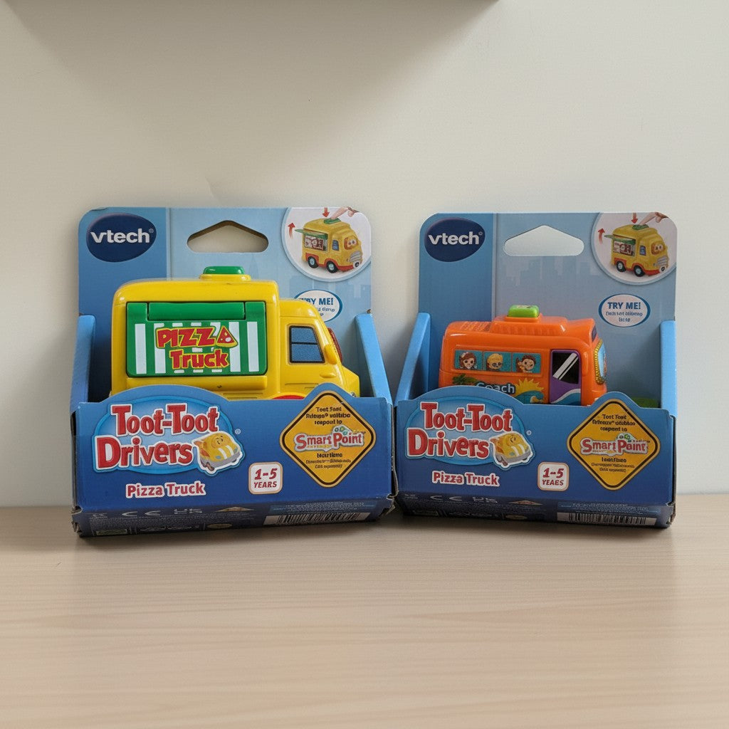 VTech Toot-Toot Drivers Bundle Coach Bus + Pizza Truck Musical Learning Toys