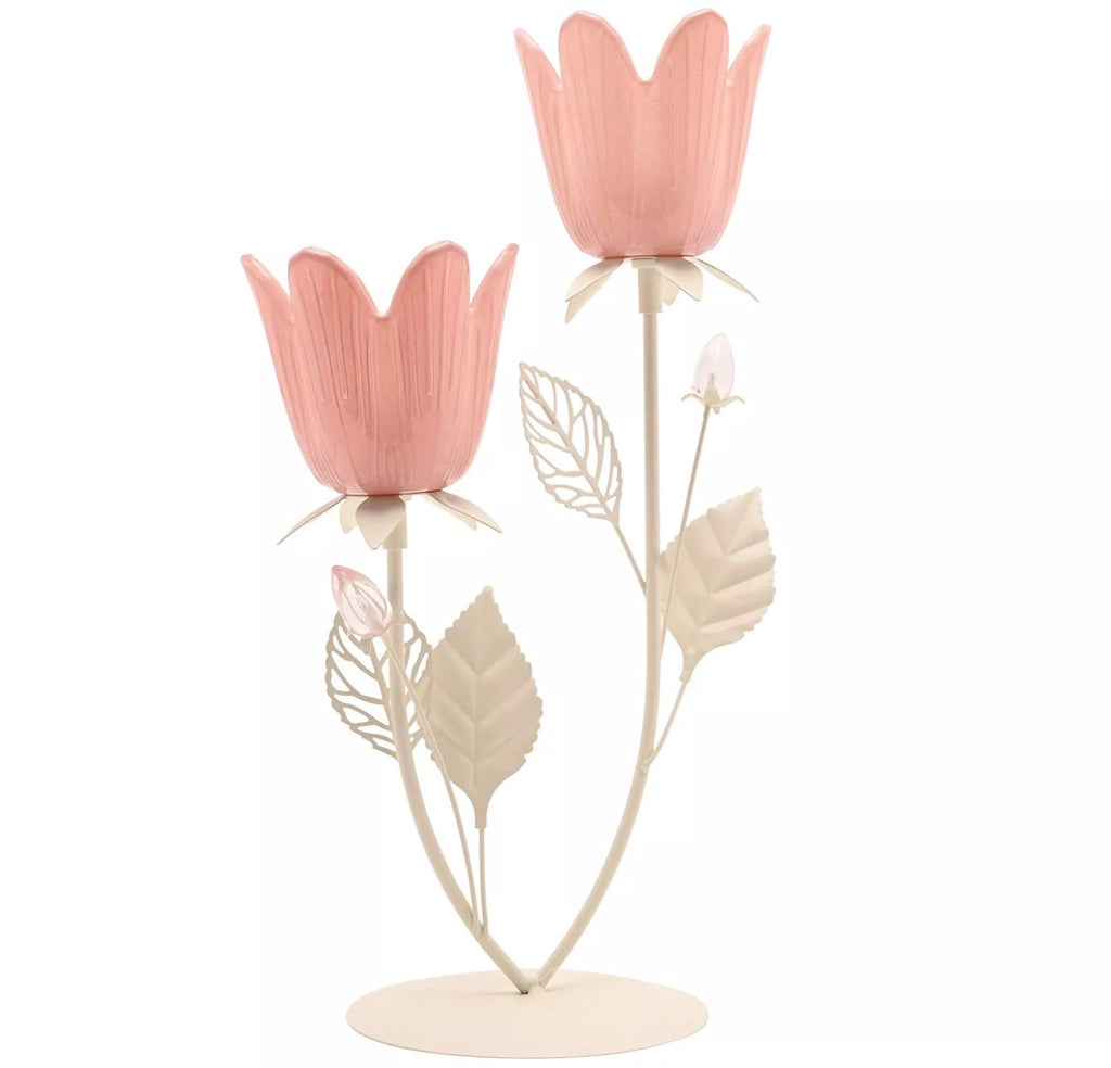 Hestia Pink & Cream Floral Double Candle Holder