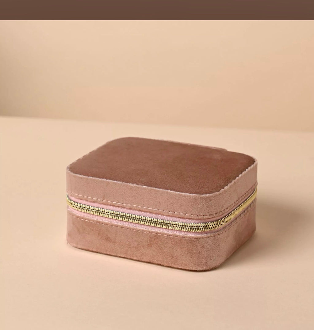 Sophia Classic Velvet Jewellery Box Blush Pink Travel Jewellery Organiser Gift for Her