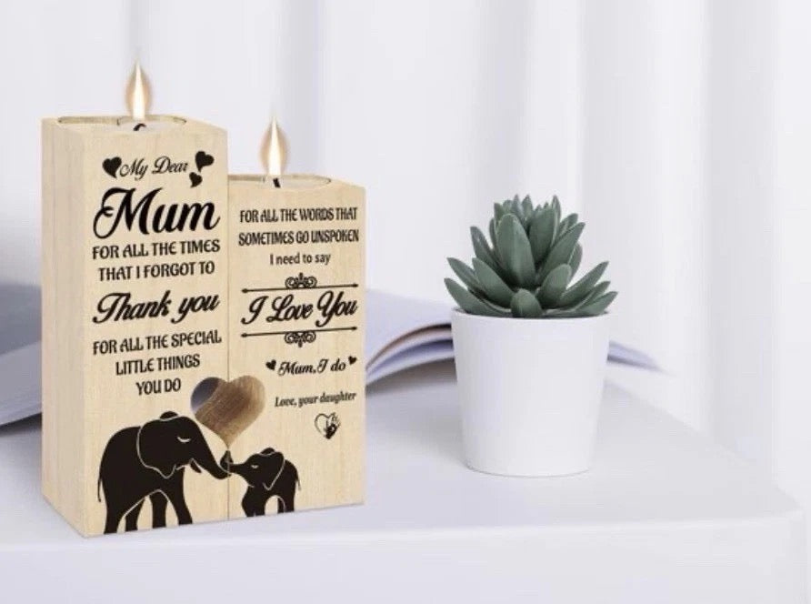 Mum Wooden Tealight Candle Holder Gift | Heart Design | Mother’s Day Present