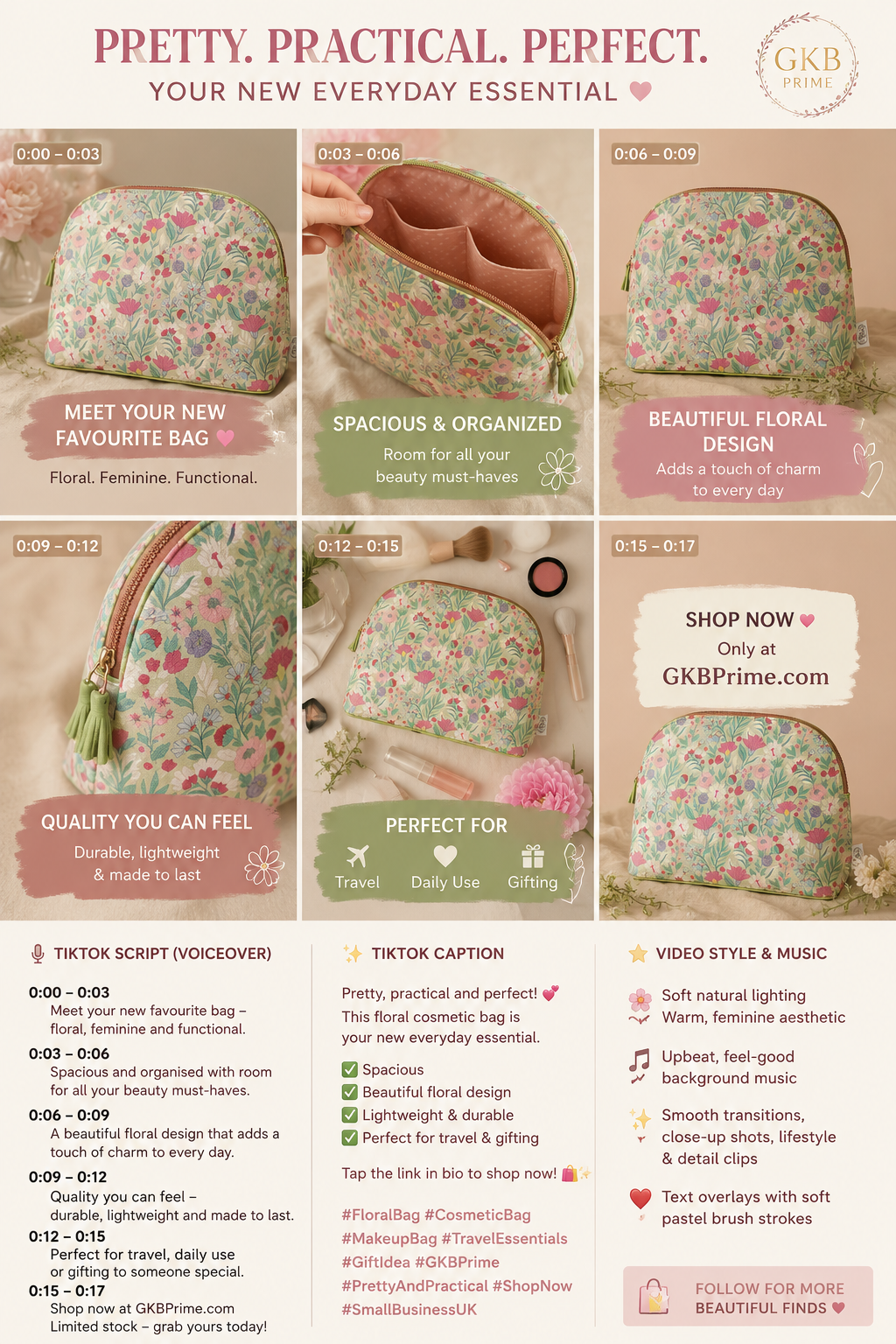 Floral Travel Cosmetic Bag Makeup Wash Bag Toiletry Case Gift for Her Travel Organiser