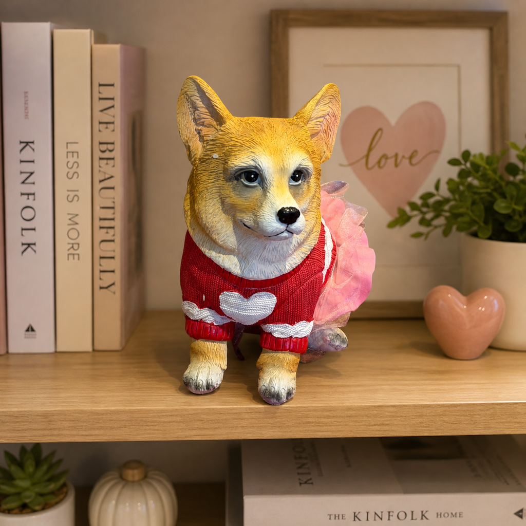 Corgi Love Décor Gift Set — Figurine + Marble Coasters