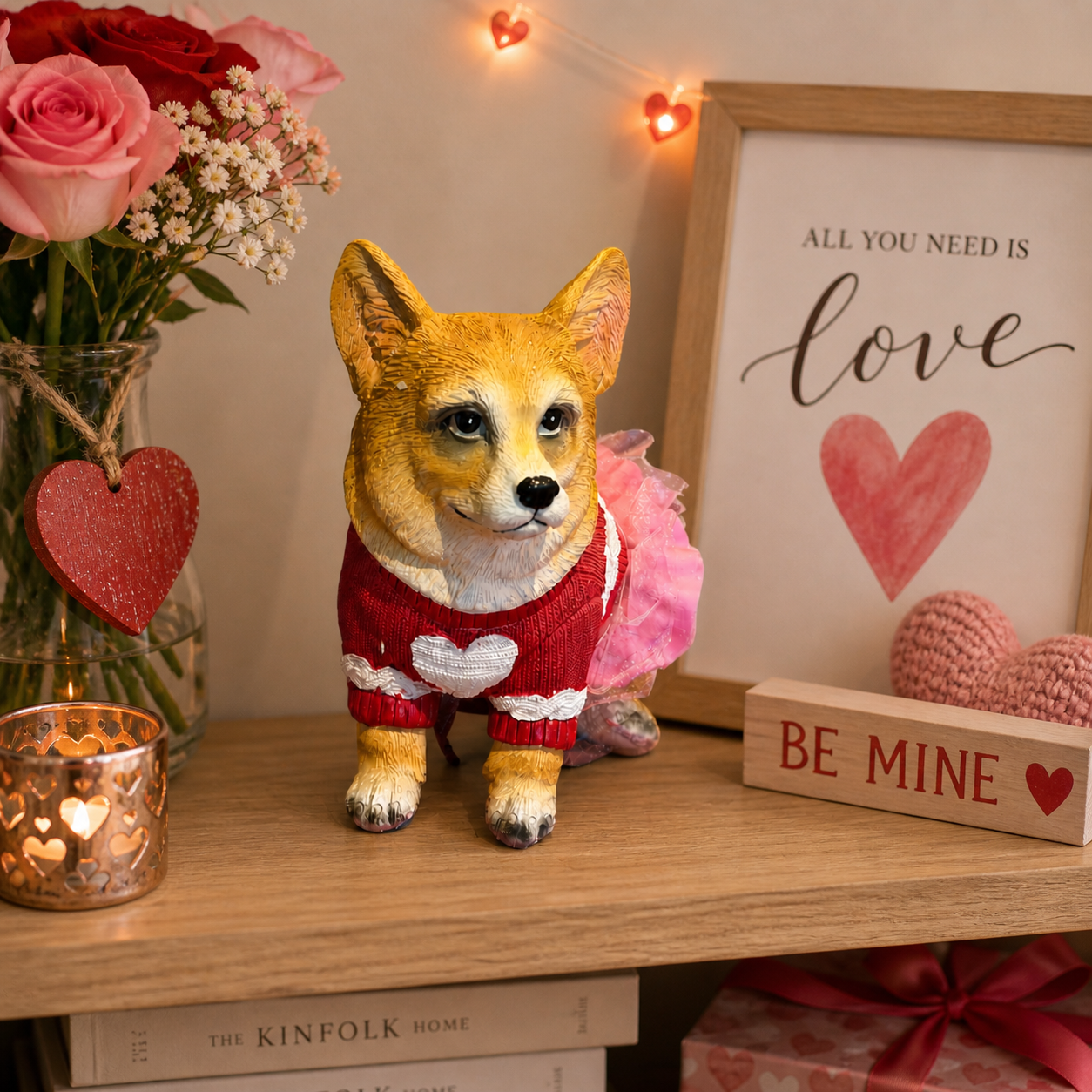 Corgi Love Décor Gift Set — Figurine + Marble Coasters