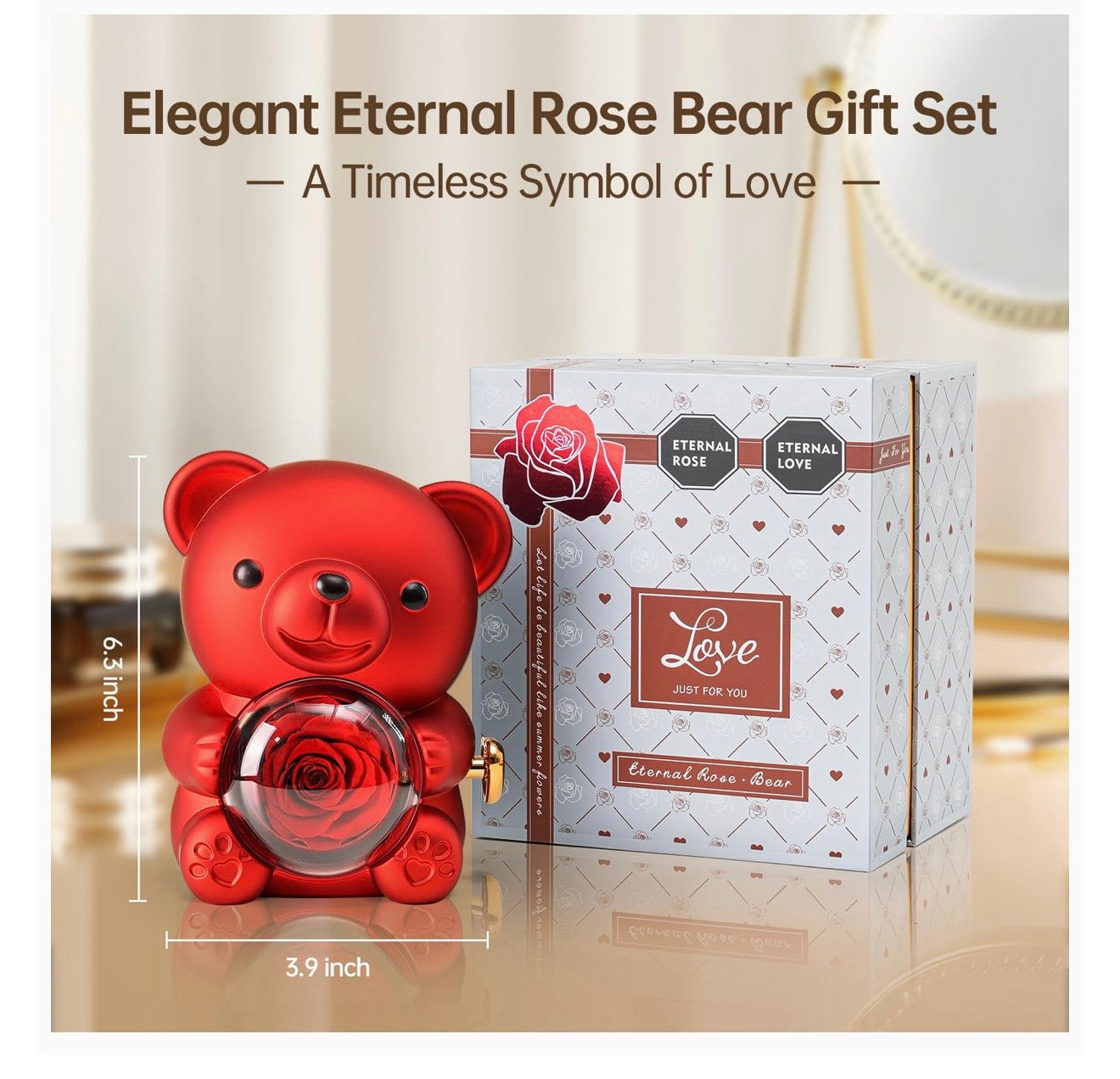 Luxury Eternal Rose Teddy Bear Gift with Real Preserved Rose & Hidden Jewellery Box – Romantic Gift for Her – Red