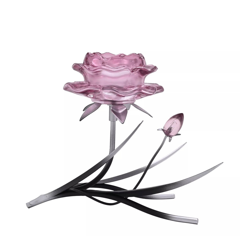 Hestia Pink Glass Rose Candle Holder – Romantic Tealight / Votive Home Décor Gift