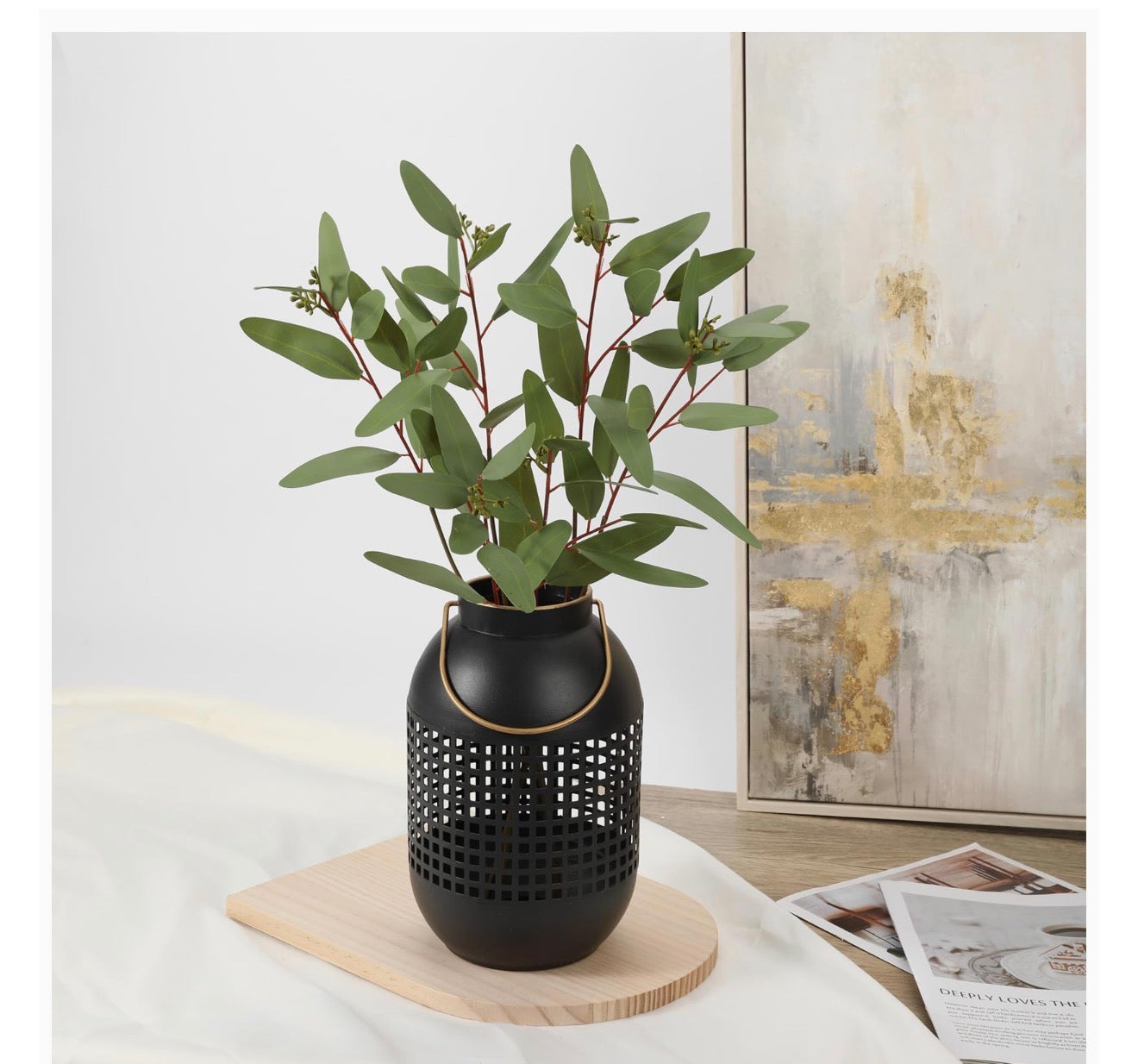 Metal Flower Vase Vintage Shabby Chic Decorative Centrepiece with Handle – Black 25cm Rustic Farmhouse Vase for Artificial Flowers & Home Décor