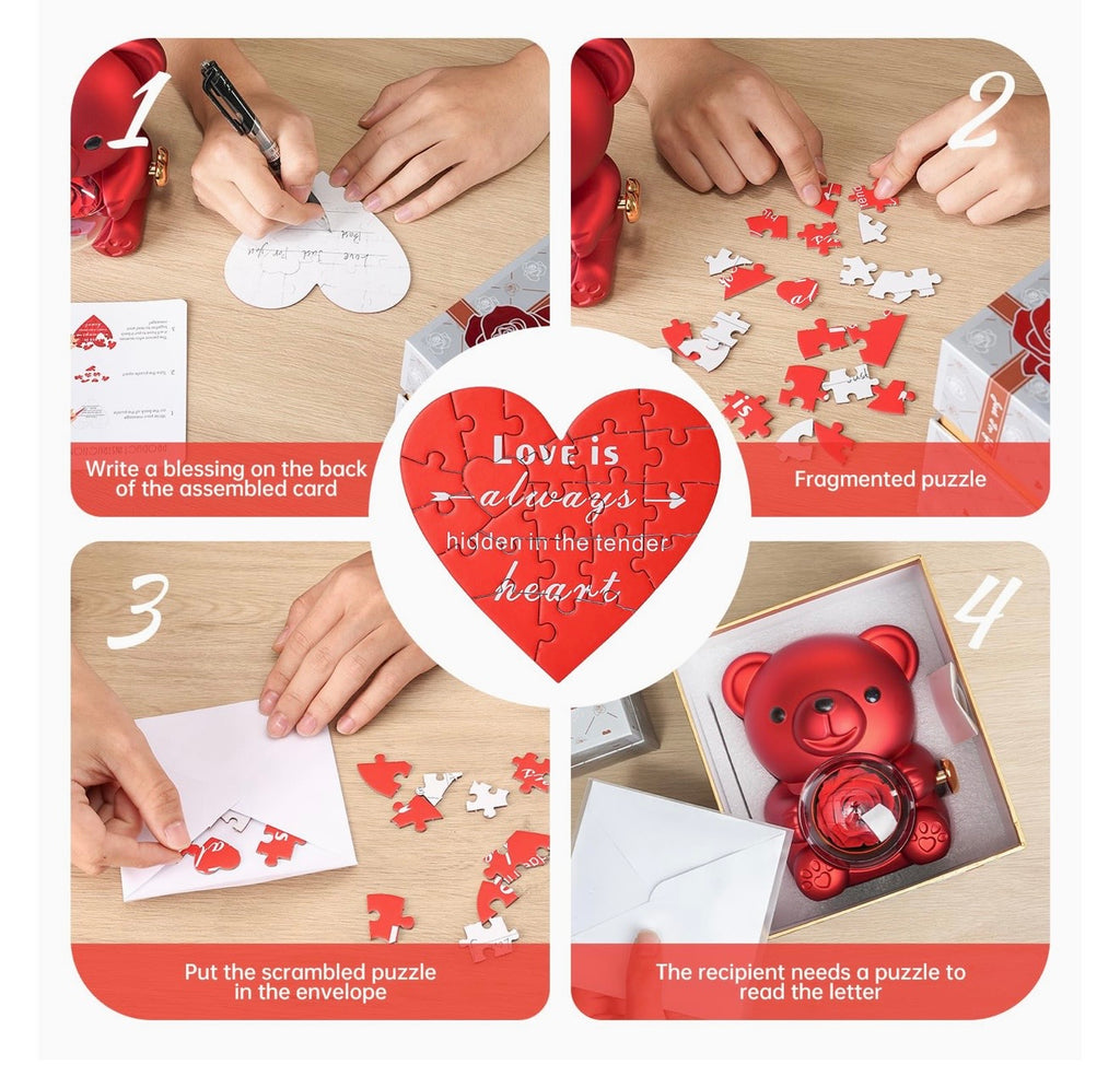 Luxury Eternal Rose Teddy Bear Gift with Real Preserved Rose & Hidden Jewellery Box – Romantic Gift for Her – Red