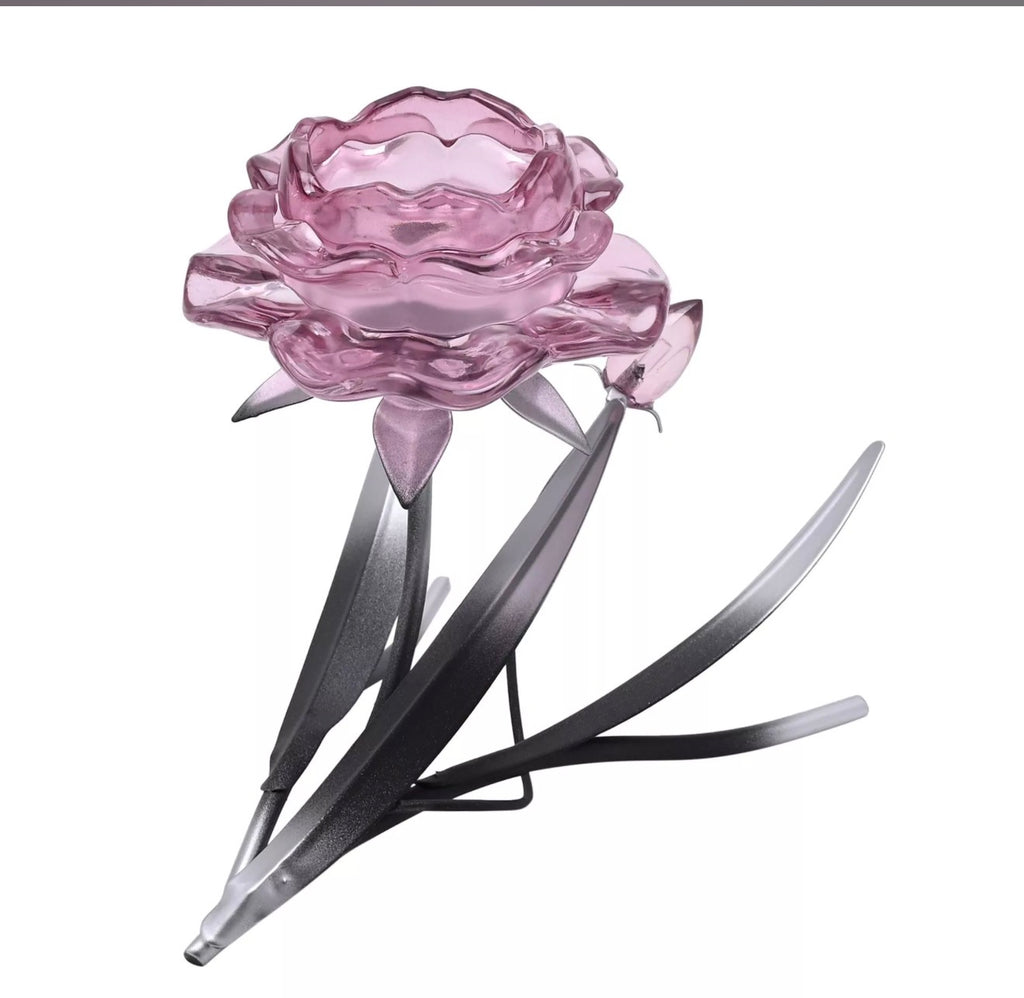 Hestia Pink Glass Rose Candle Holder – Romantic Tealight / Votive Home Décor Gift