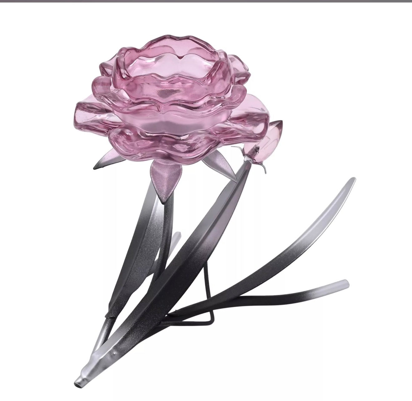 Hestia Pink Glass Rose Candle Holder – Romantic Tealight / Votive Home Décor Gift