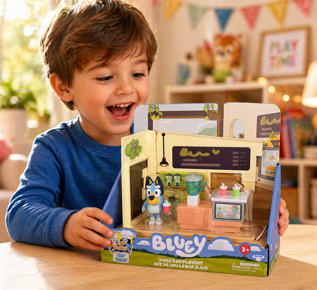 Bluey Juice Bar Playset with Bluey Figure & Accessories Kids Toy Set
