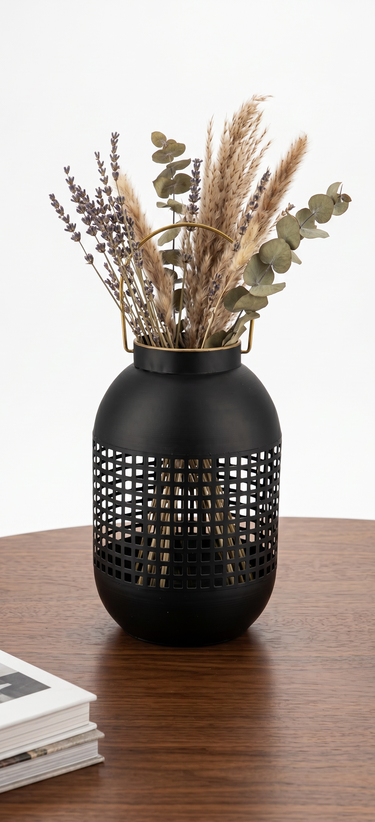Metal Flower Vase Vintage Shabby Chic Decorative Centrepiece with Handle – Black 25cm Rustic Farmhouse Vase for Artificial Flowers & Home Décor