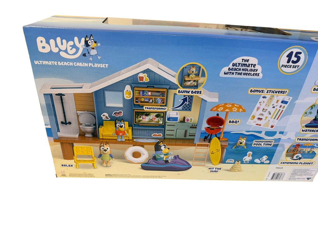 Bluey Beach Cabin Playset with Exclusive Bluey Figure &amp; Accessories – Interactive Holiday House Toy