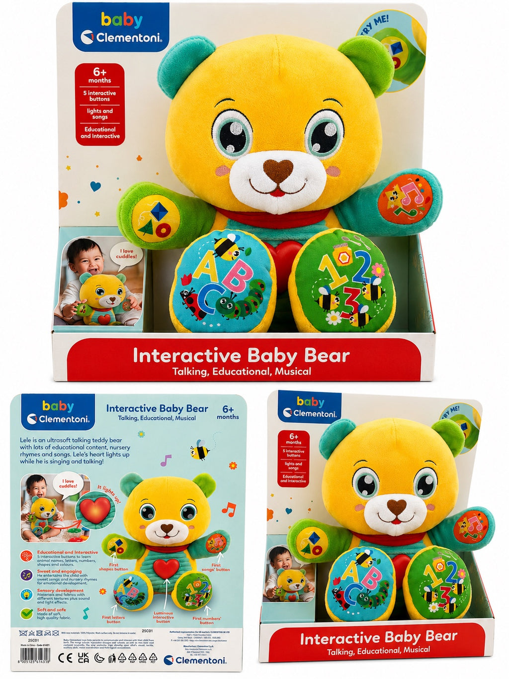 Baby Clementoni Interactive Baby Bear Talking Musical Educational Plush Toy 6M+