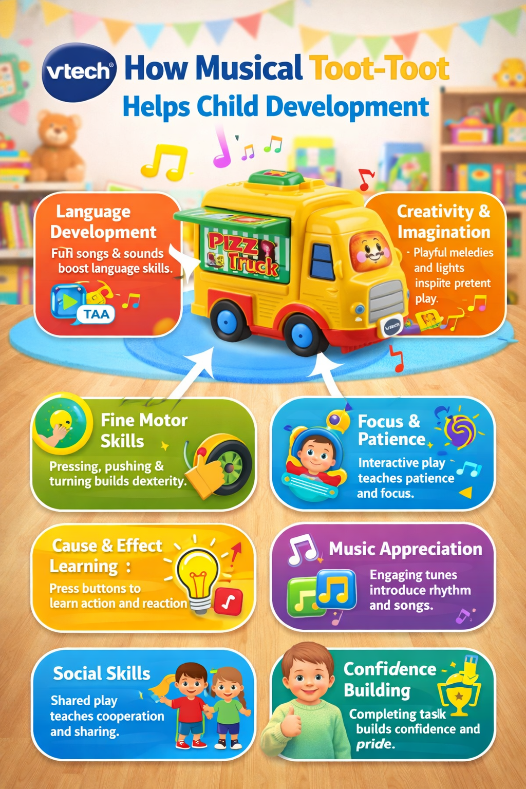 VTech Toot-Toot Drivers Bundle Coach Bus + Pizza Truck Musical Learning Toys