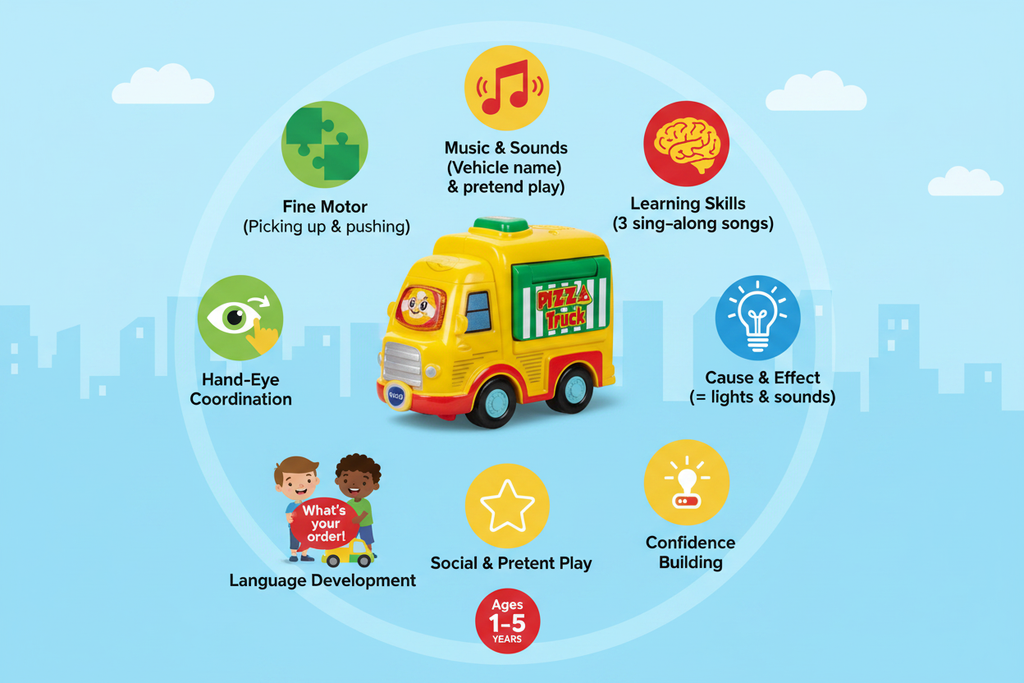 VTech Toot-Toot Drivers Bundle Coach Bus + Pizza Truck Musical Learning Toys