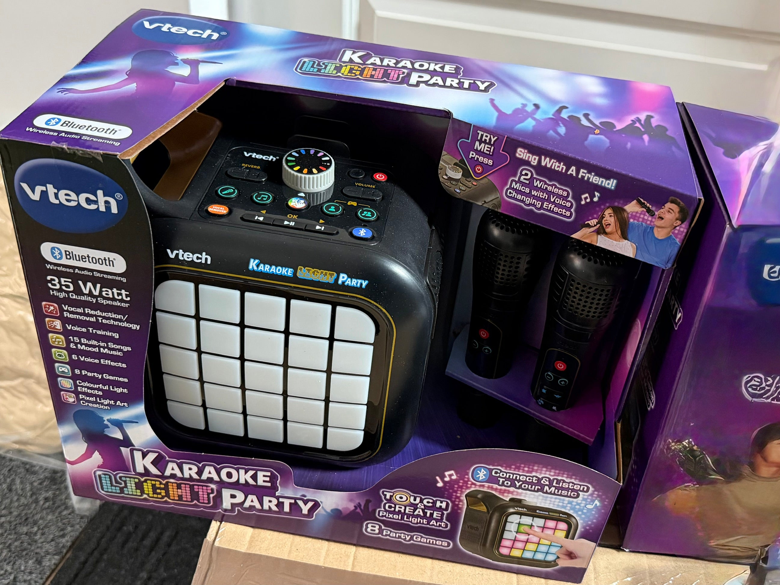VTech Karaoke Light Party Machine – Bluetooth Speaker, 2 Wireless Mics, Touch Light Show – Brand New