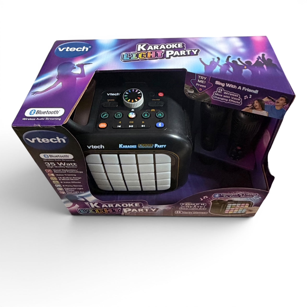 VTech Karaoke Light Party Machine – Bluetooth Speaker, 2 Wireless Mics, Touch Light Show – Brand New