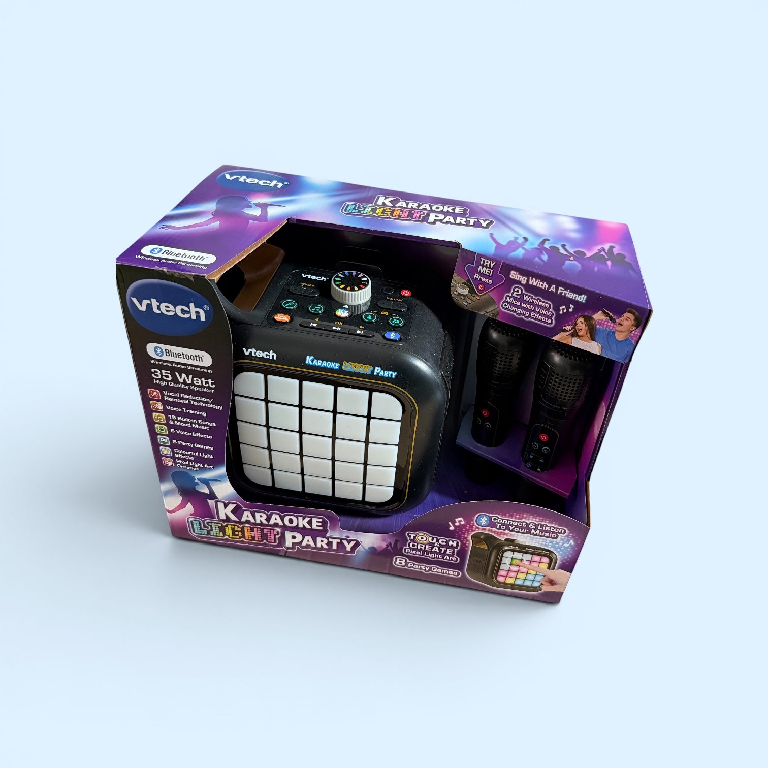 VTech Karaoke Light Party Machine – Bluetooth Speaker, 2 Wireless Mics, Touch Light Show – Brand New