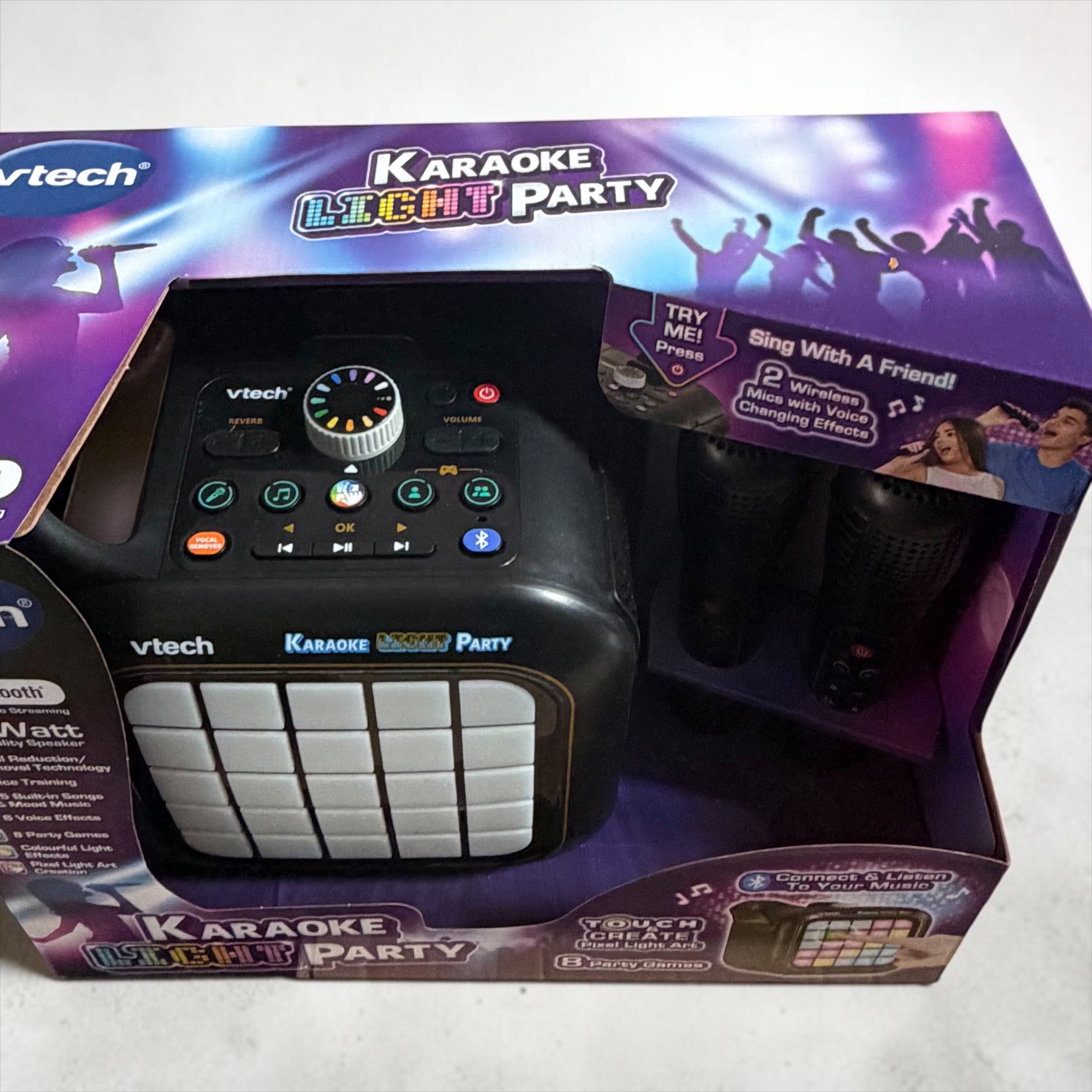 VTech Karaoke Light Party Machine – Bluetooth Speaker, 2 Wireless Mics, Touch Light Show – Brand New