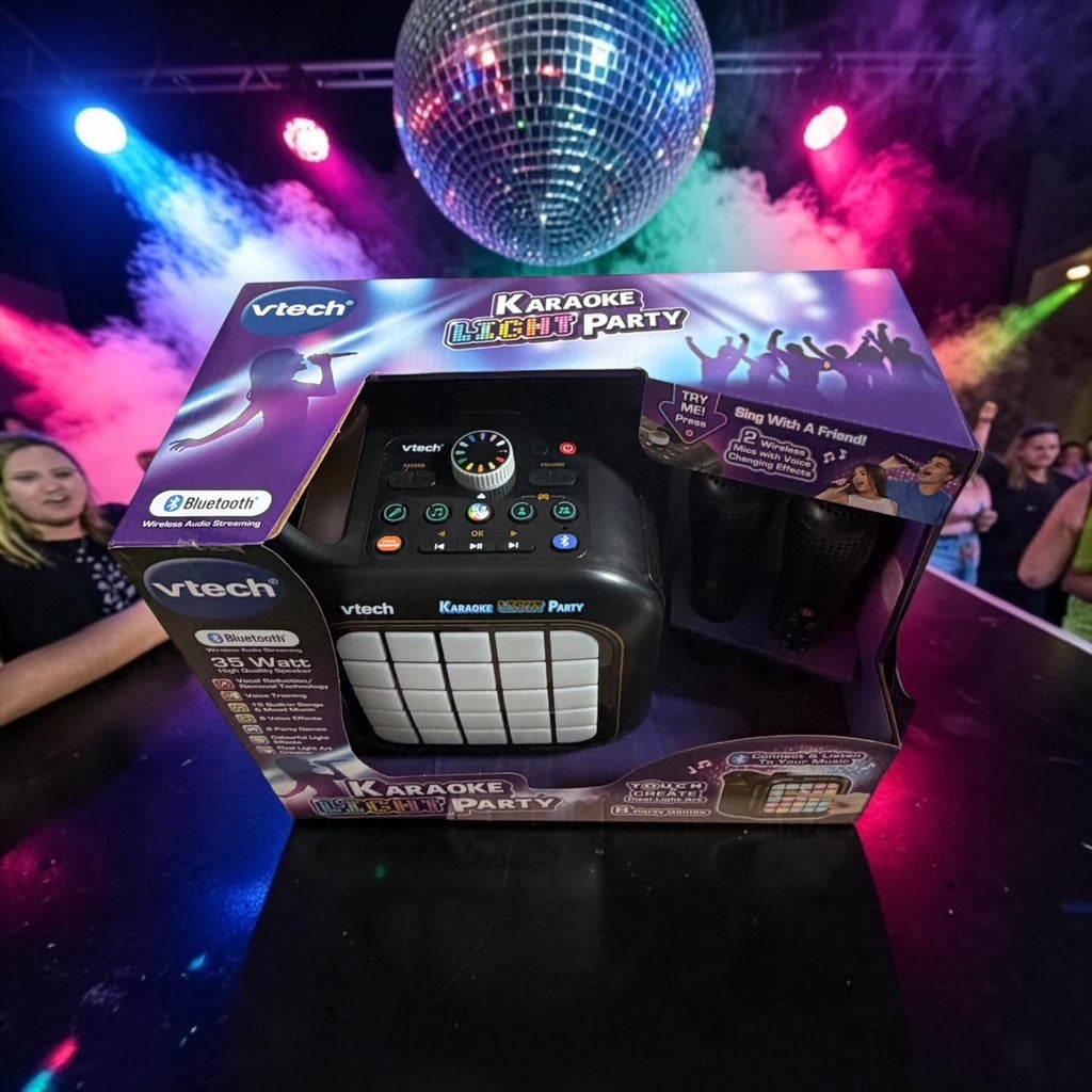 VTech Karaoke Light Party Machine – Bluetooth Speaker, 2 Wireless Mics, Touch Light Show – Brand New