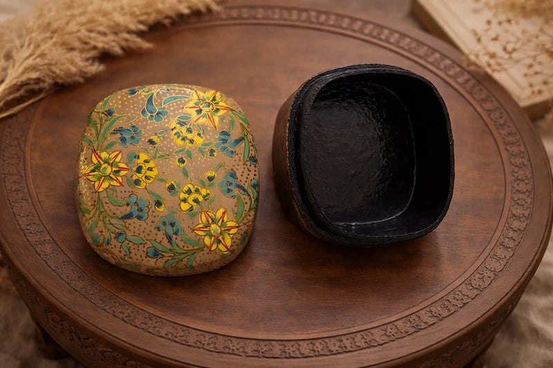 Bundle of 3 Handmade Kashmiri Papier Mâché Trinket Boxes Decorative Gift Boxes Floral