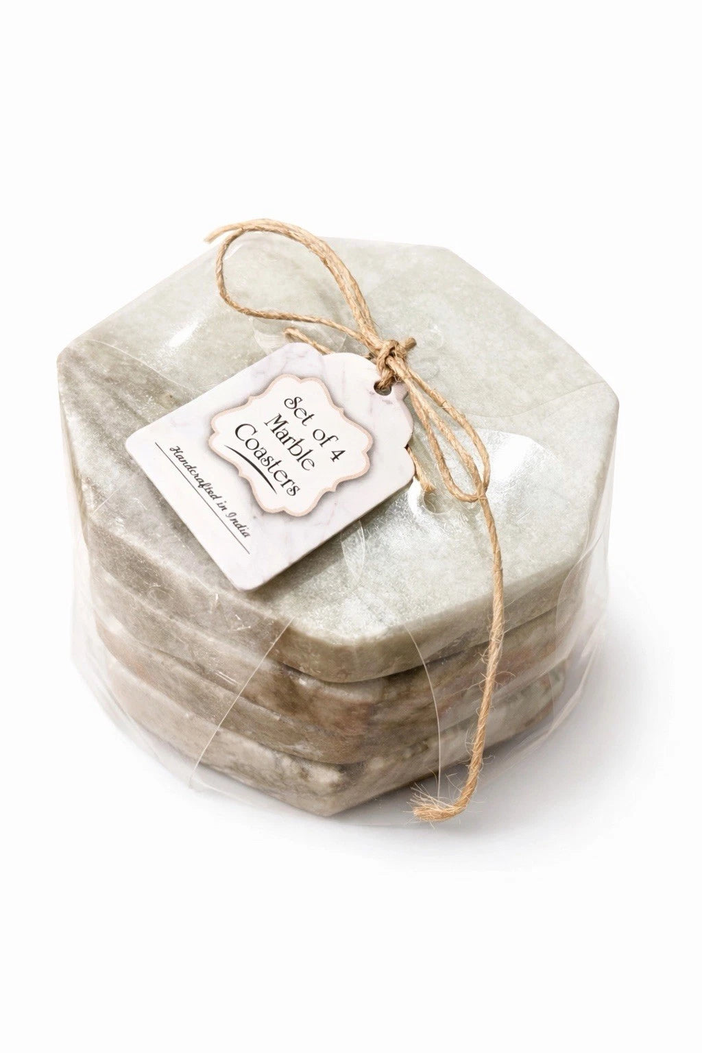 Set of 4 Natural Marble Coasters | Handmade in India | Luxury Stone Drinks Coasters | Table Protection Gift