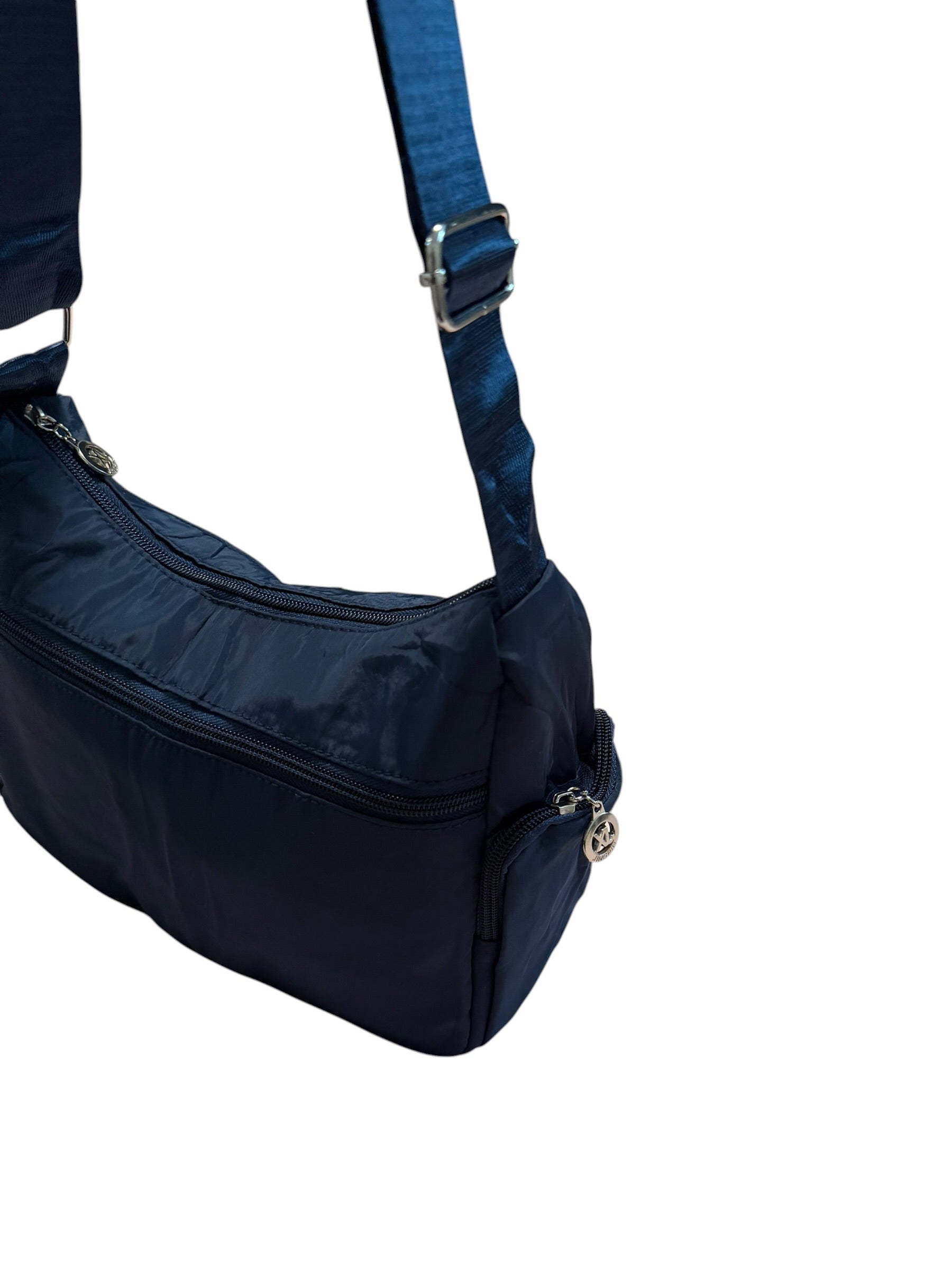 Brand New Navy Blue Nylon Crossbody Bag Multi Zip Lightweight Shoulder Travel Handbag