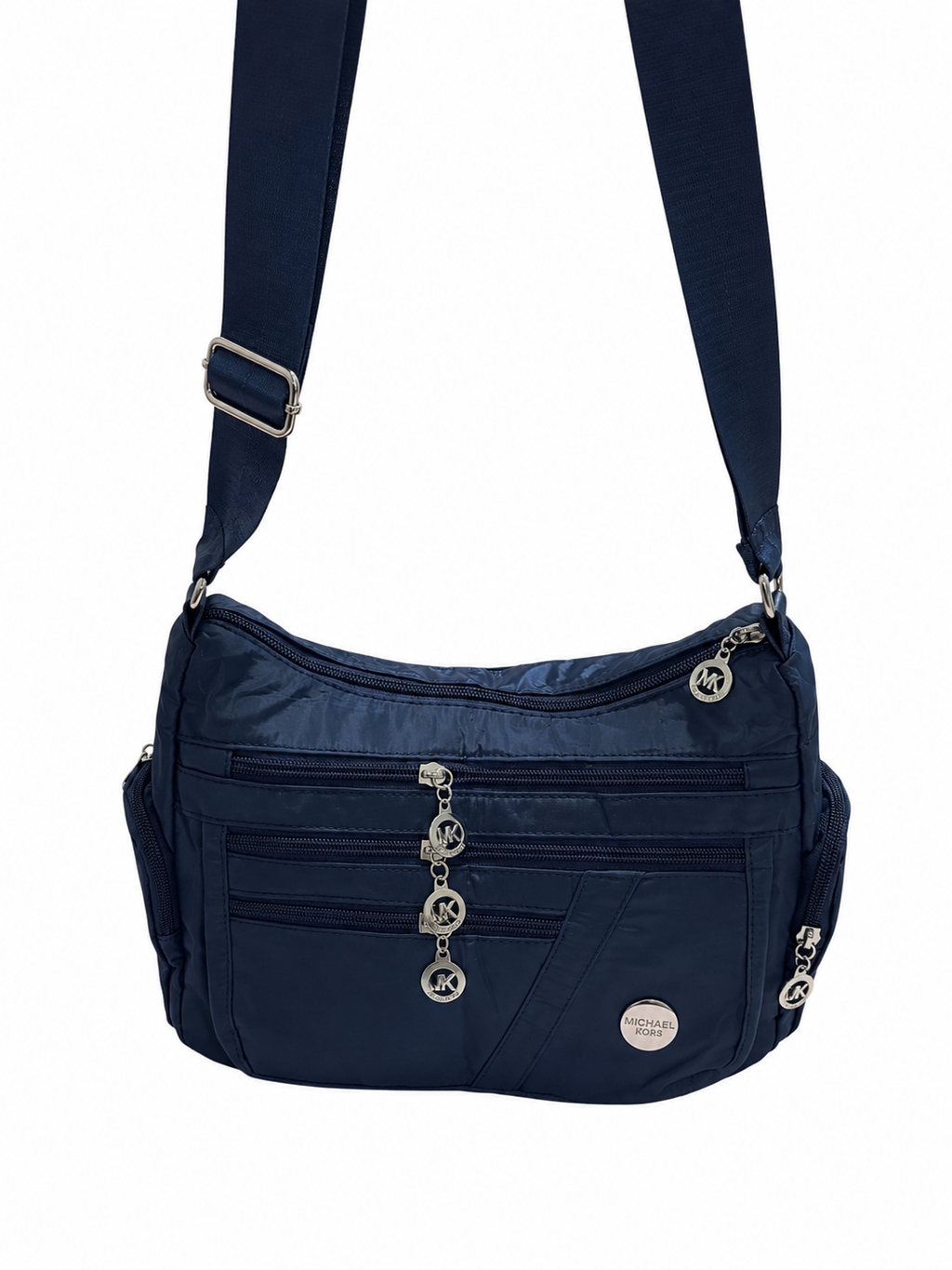 Brand New Navy Blue Nylon Crossbody Bag Multi Zip Lightweight Shoulder Travel Handbag