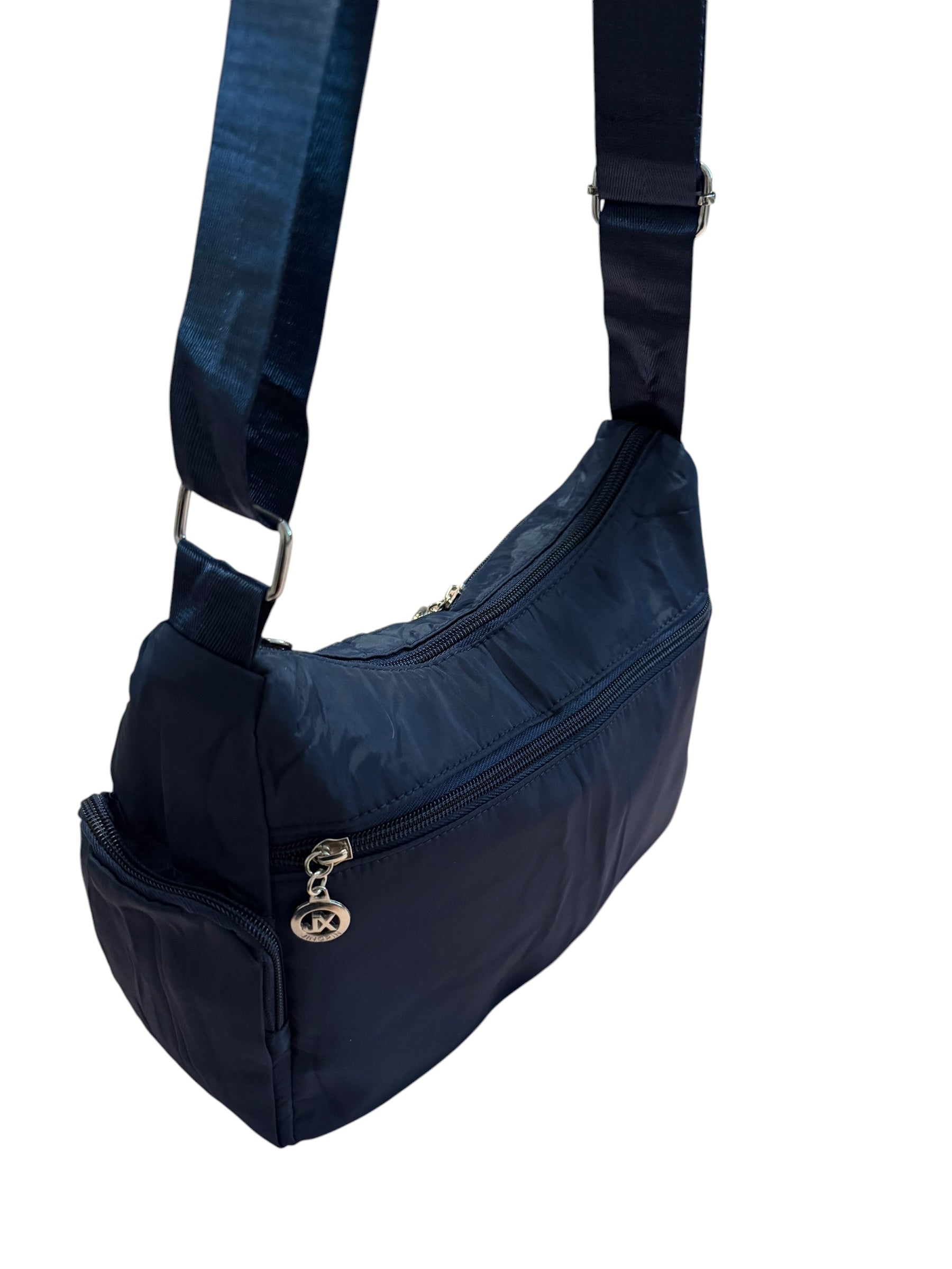 Brand New Navy Blue Nylon Crossbody Bag Multi Zip Lightweight Shoulder Travel Handbag