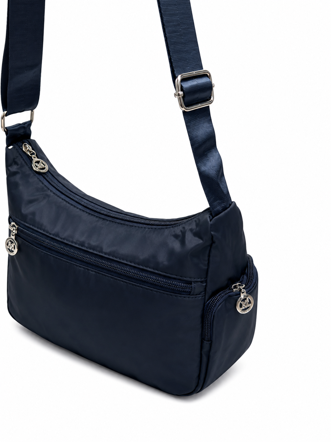 Brand New Navy Blue Nylon Crossbody Bag Multi Zip Lightweight Shoulder Travel Handbag