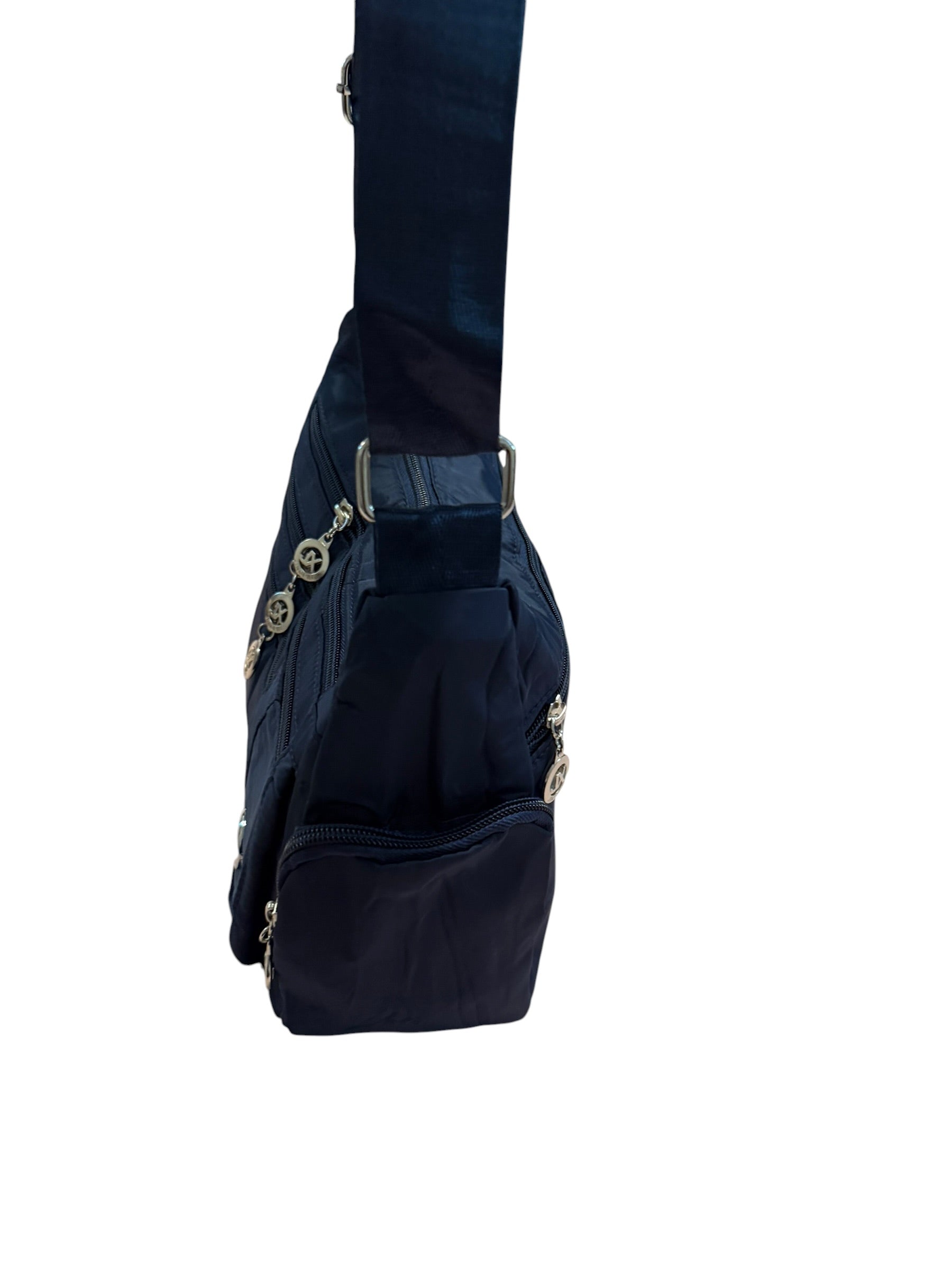 Brand New Navy Blue Nylon Crossbody Bag Multi Zip Lightweight Shoulder Travel Handbag